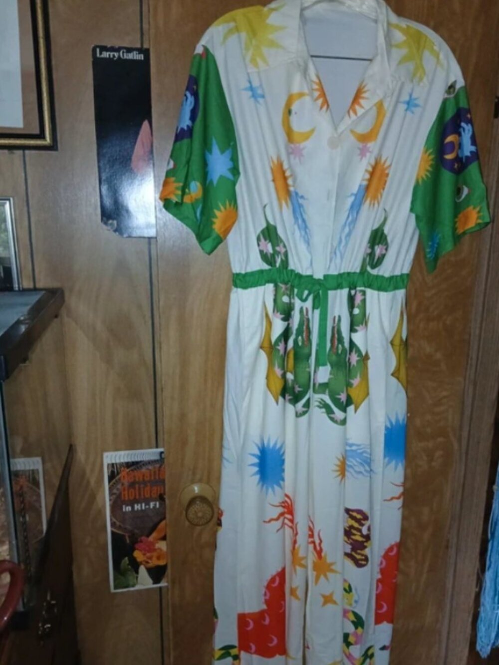 Celestial Dragon Sun Moon Print Wide Leg Jumpsuit Size Small